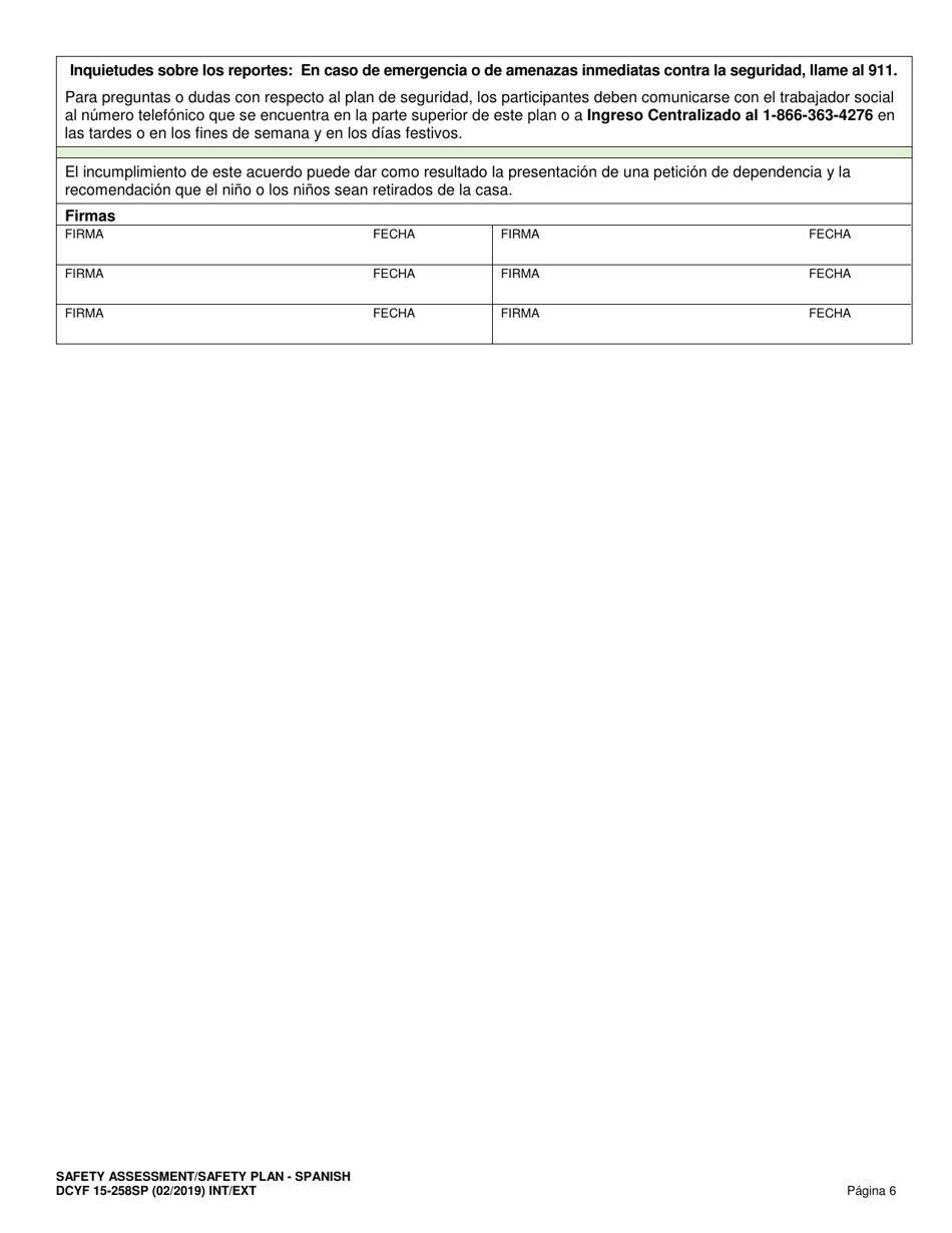 DCYF Formulario 15-258SP Evaluacion De Seguridad / Plan De Seguridad - Washington (Spanish), Page 6