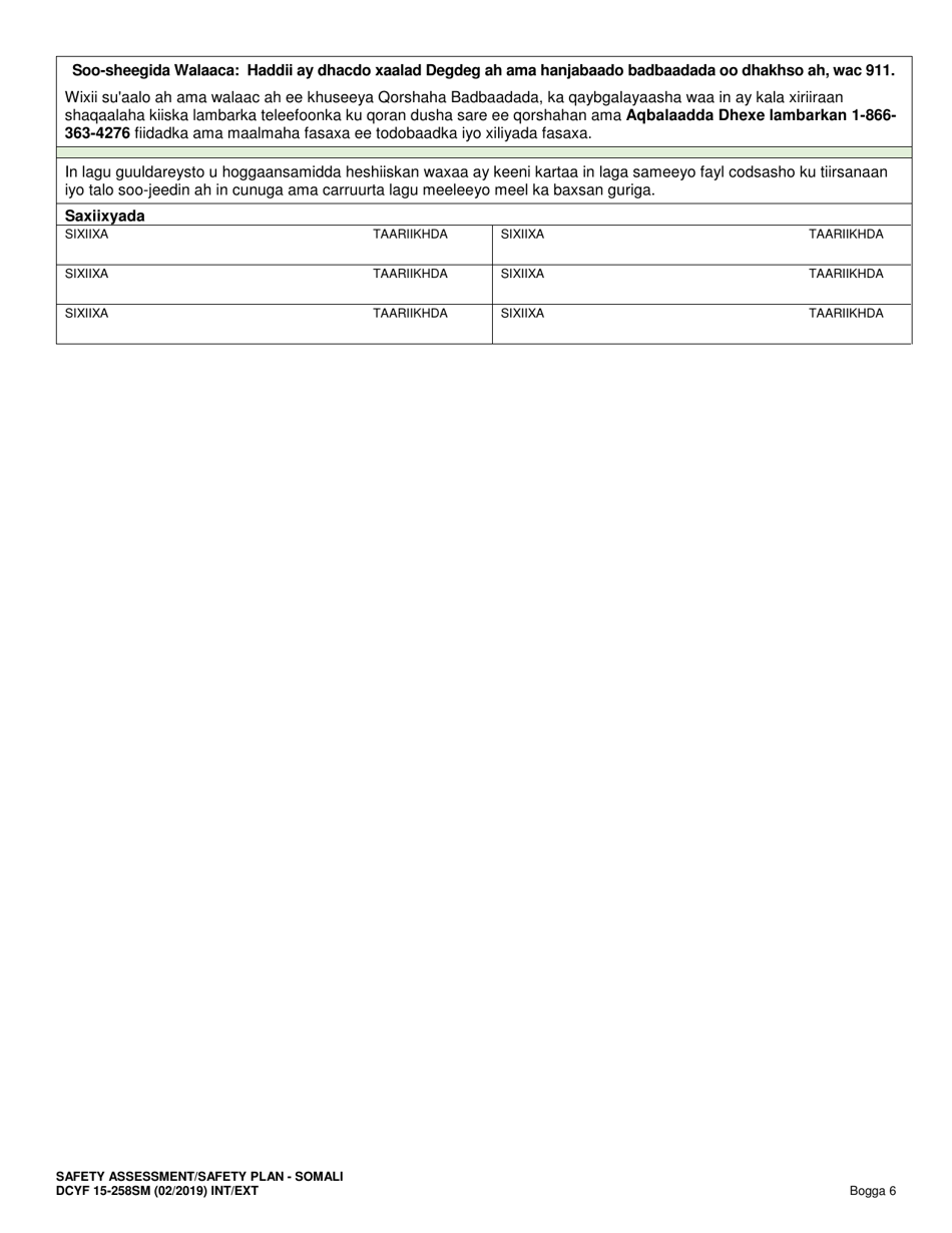 DCYF Form 15-258 Safety Assessment / Safety Plan - Washington (Somali), Page 6