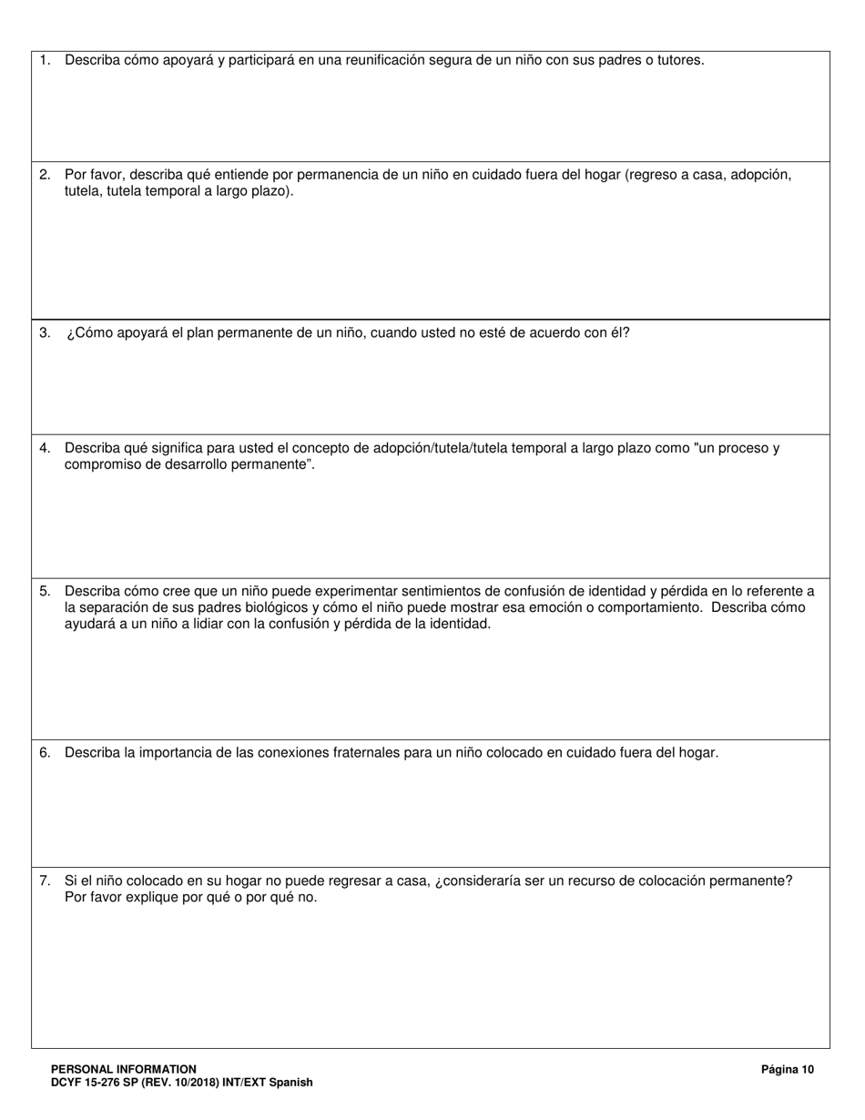 DCYF Formulario 15-276 SP Informacion Personal - Washington (Spanish), Page 10