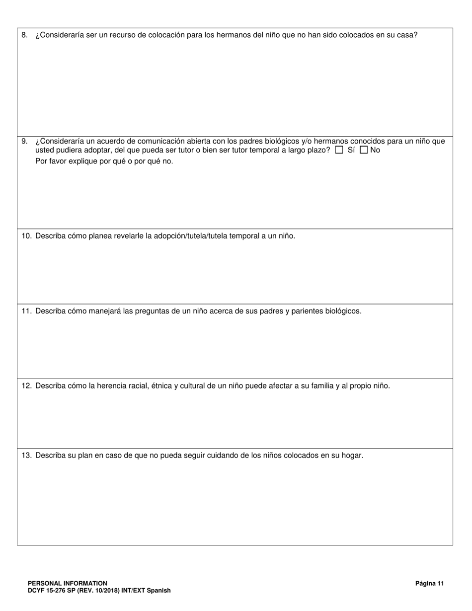 DCYF Formulario 15-276 SP Informacion Personal - Washington (Spanish), Page 11