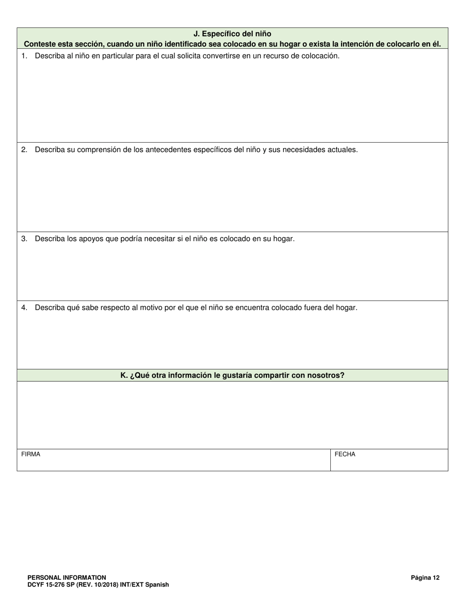 DCYF Formulario 15-276 SP Informacion Personal - Washington (Spanish), Page 12