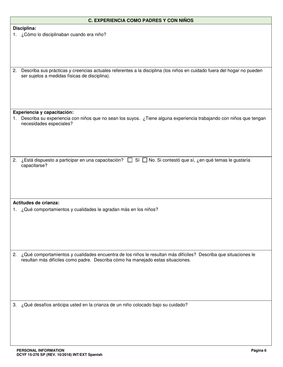 DCYF Formulario 15-276 SP Informacion Personal - Washington (Spanish), Page 6