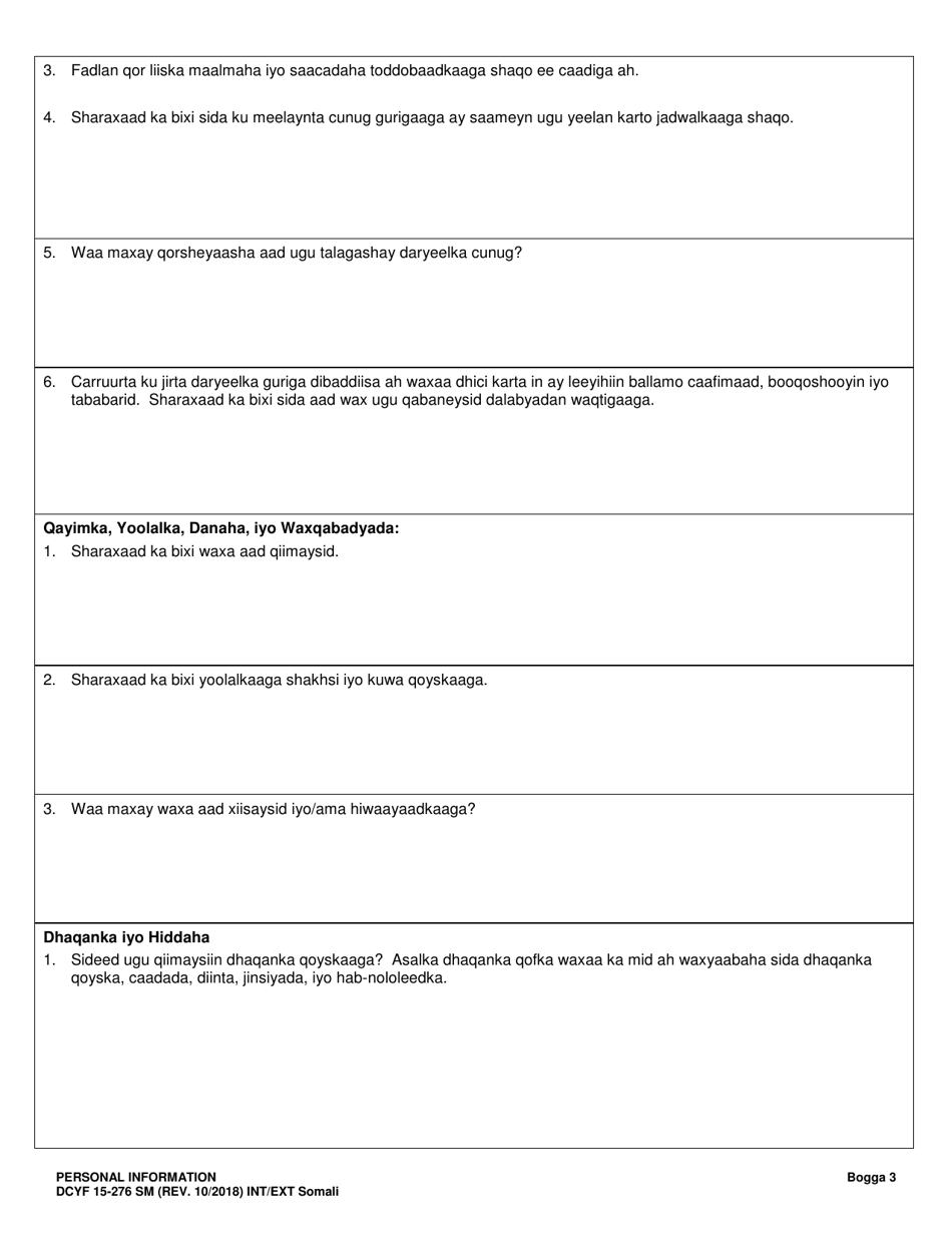 DCYF Form 15-276 Personal Information - Washington (Somali), Page 3