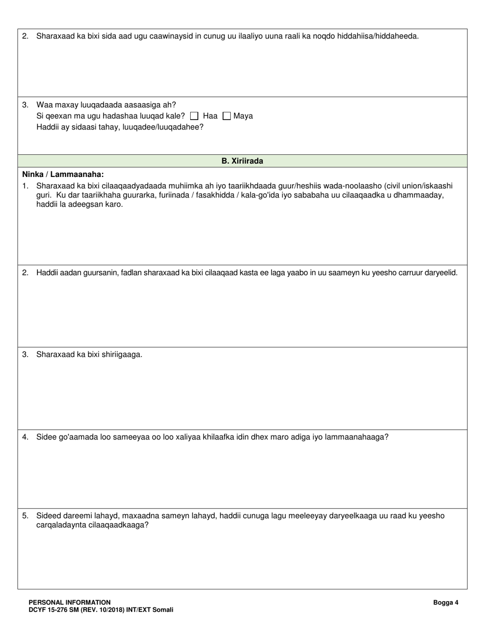 DCYF Form 15-276 Personal Information - Washington (Somali), Page 4