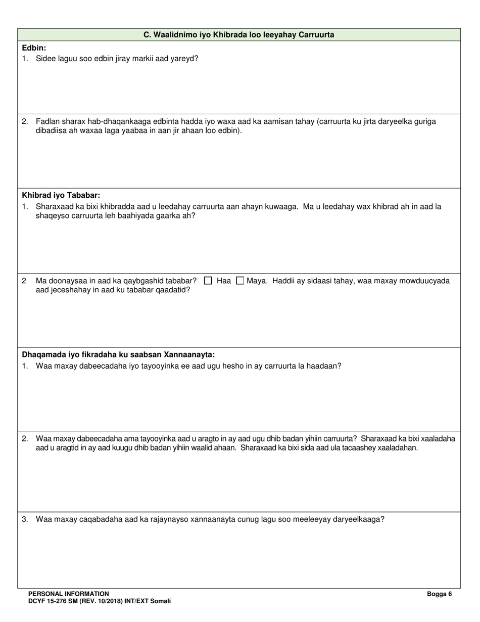 DCYF Form 15-276 Personal Information - Washington (Somali), Page 6
