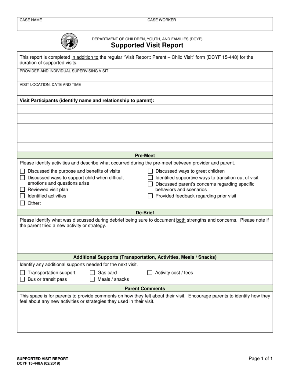 DCYF Form 15-448A Supported Visit Report - Washington, Page 1