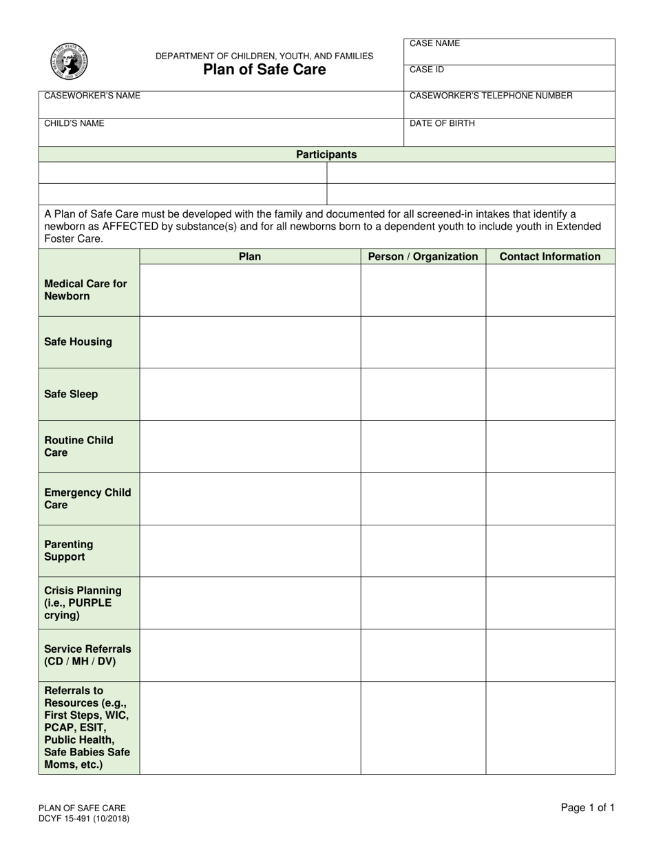 DCYF Form 15-491 Plan of Safe Care - Washington, Page 1
