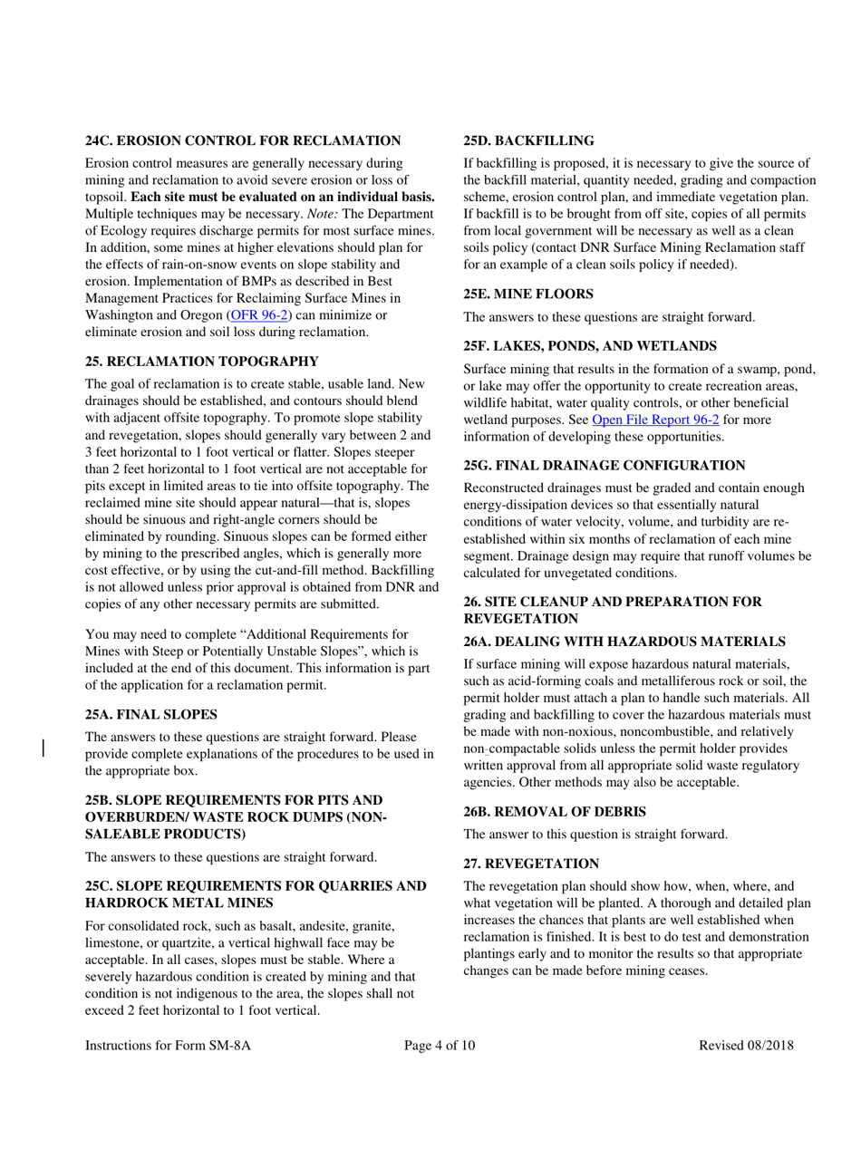 Form SM-8A Application for Reclamation Permit - Washington, Page 4