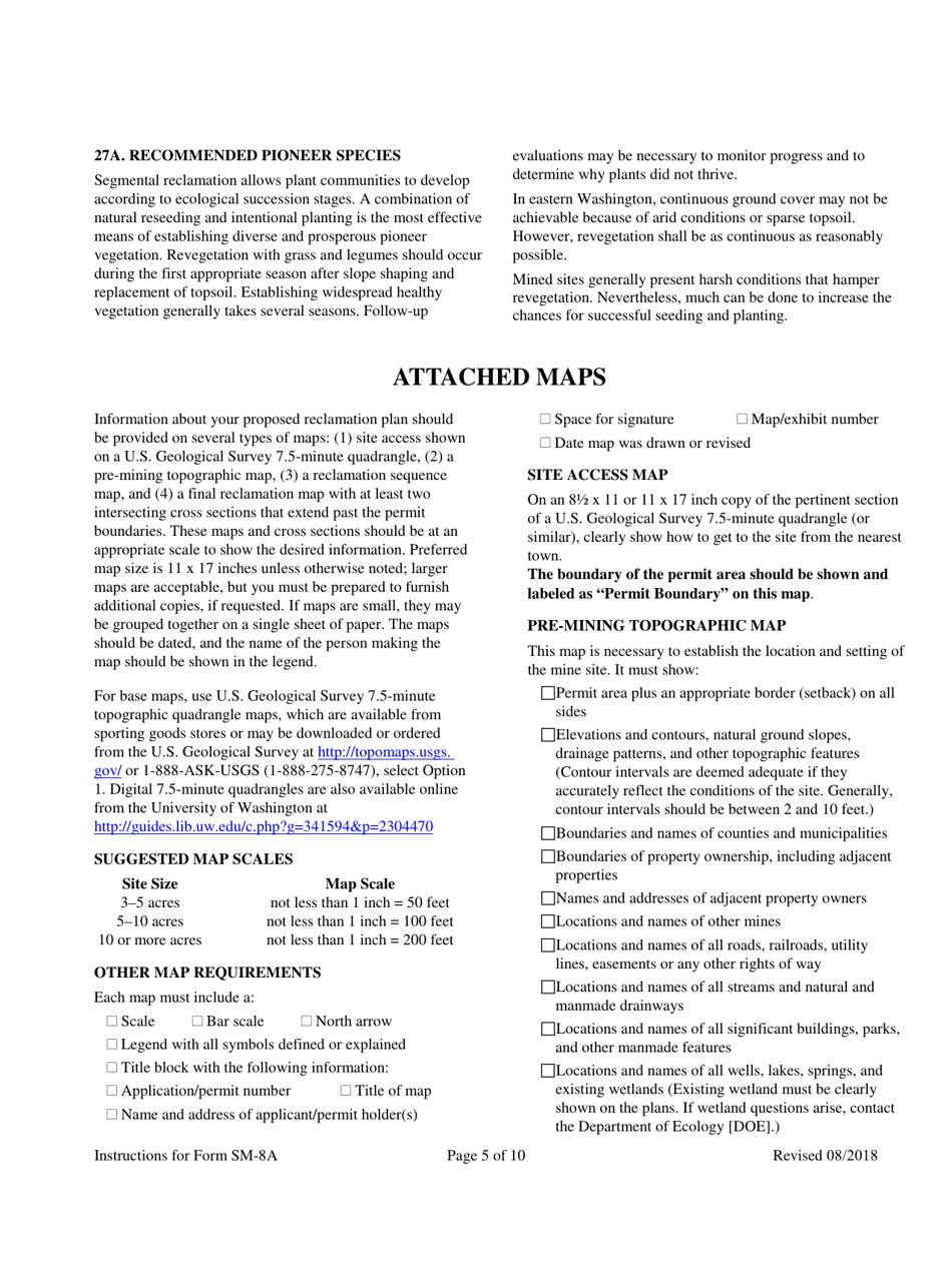 Form SM-8A Application for Reclamation Permit - Washington, Page 5