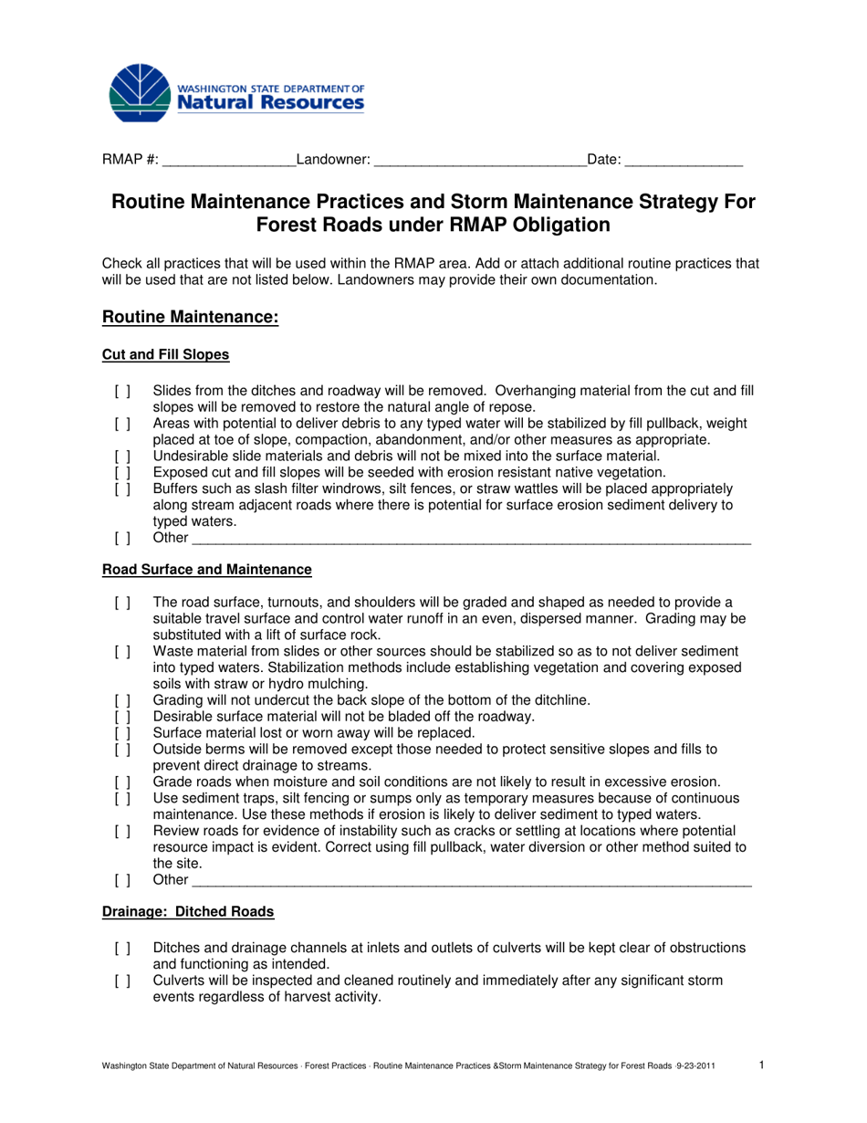 Routine Maintenance Practices and Storm Maintenance Strategy for Forest Roads Under Rmap Obligation - Washington, Page 1