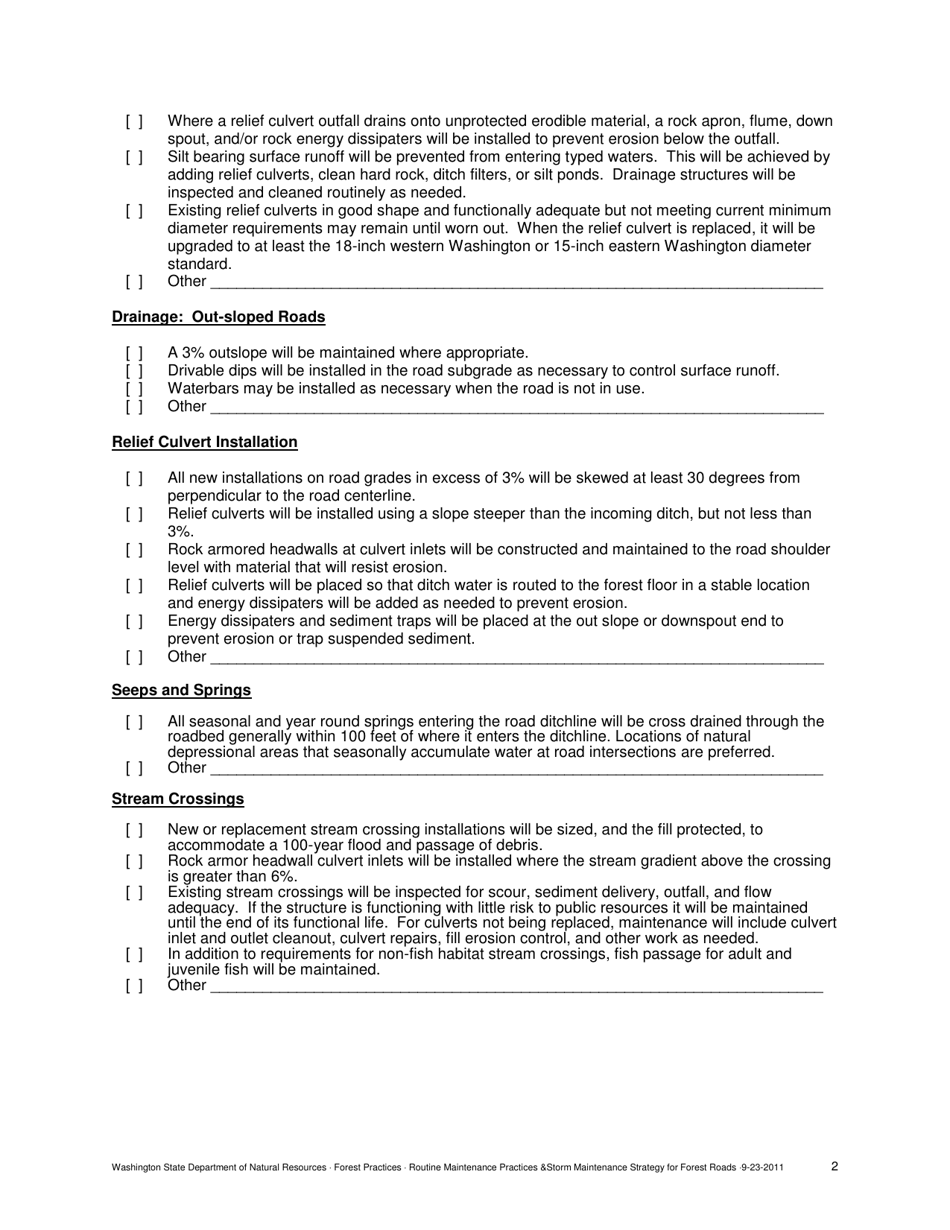 Routine Maintenance Practices and Storm Maintenance Strategy for Forest Roads Under Rmap Obligation - Washington, Page 2