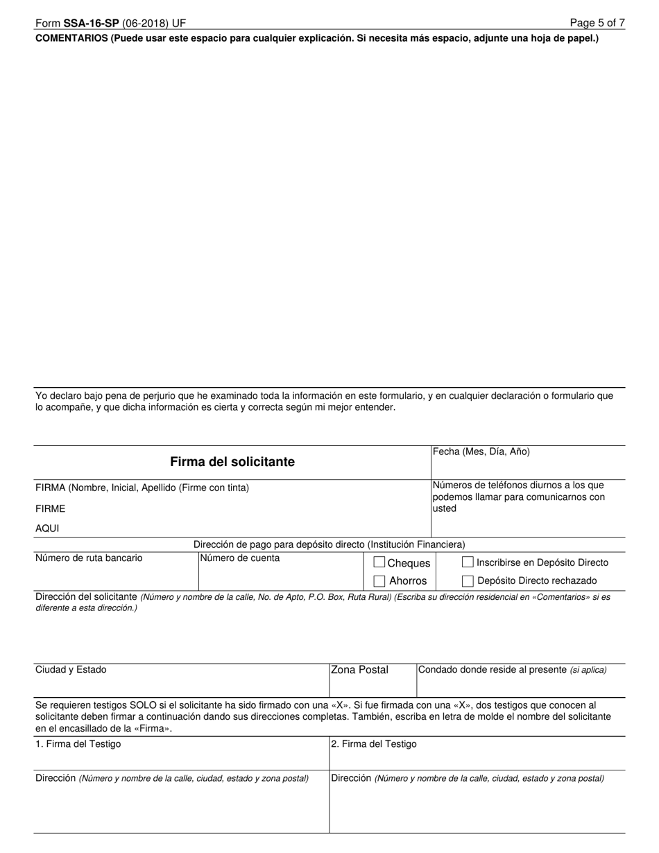 Formulario SSA-16-SP Solicitud Para Beneficios De Seguro Por Incapacidad (Spanish), Page 5