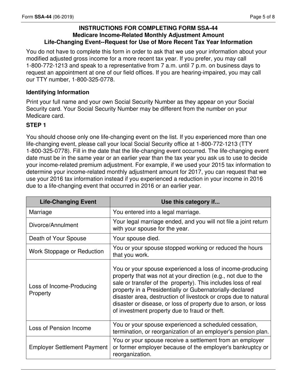 Form SSA-44 Medicare Income-Related Monthly Adjustment Amount - Life-Changing Event, Page 5