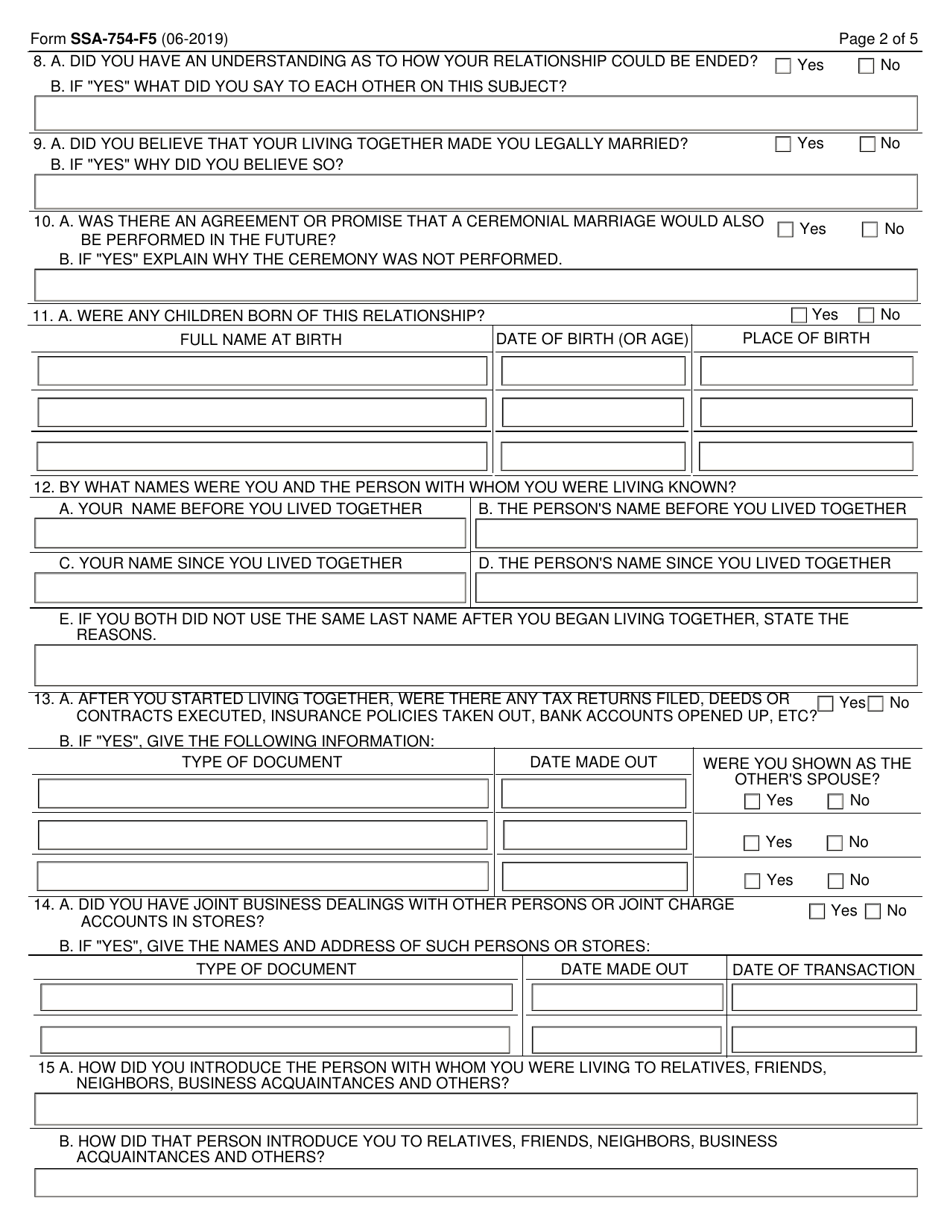 Form SSA-754-F5 Statement of Marital Relationship (By One of the Parties), Page 2