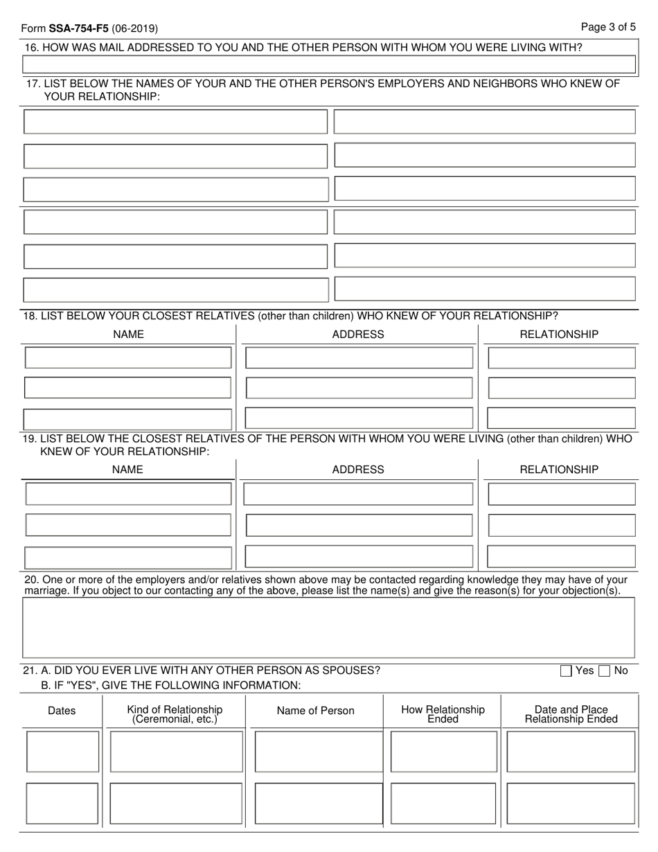 Form SSA-754-F5 Statement of Marital Relationship (By One of the Parties), Page 3