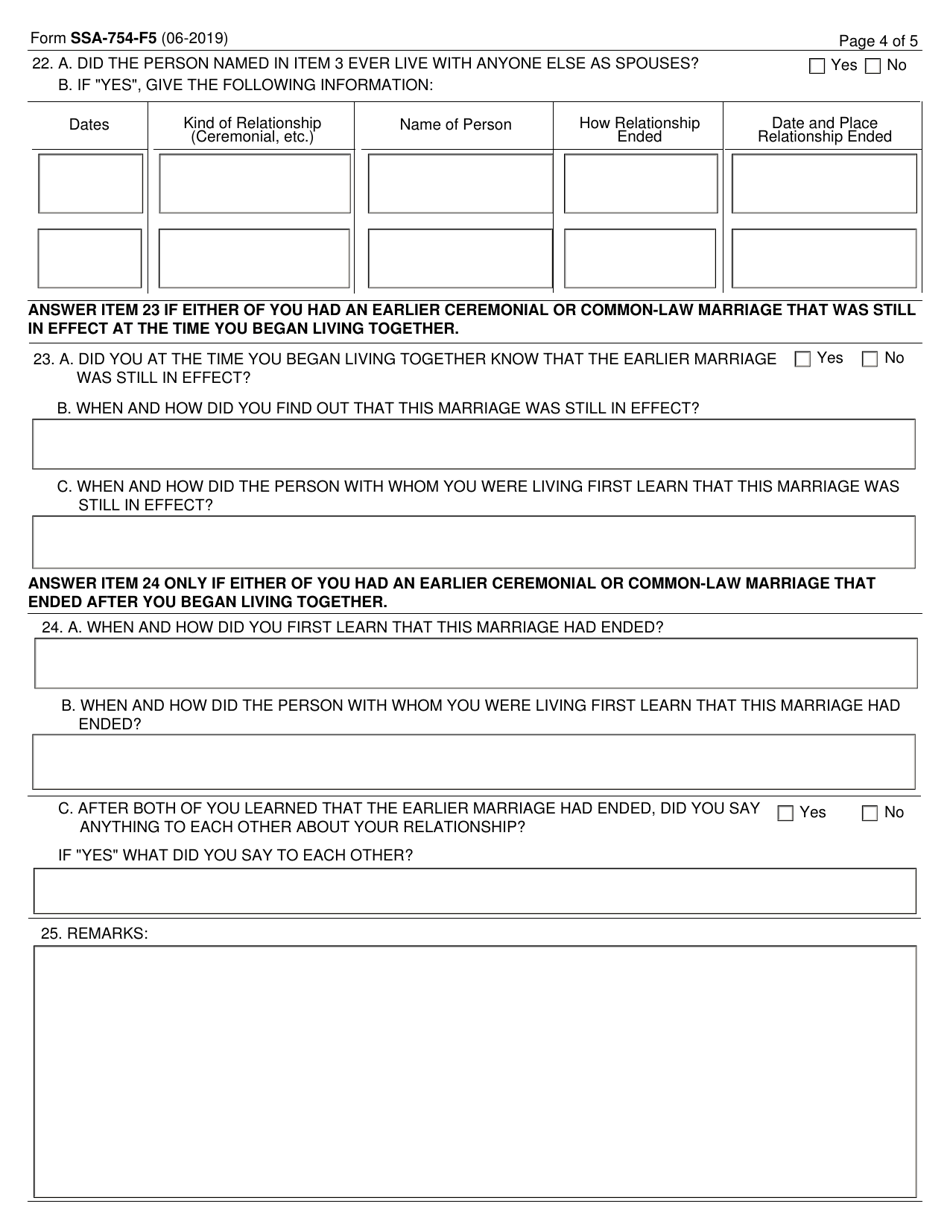 Form SSA-754-F5 Statement of Marital Relationship (By One of the Parties), Page 4