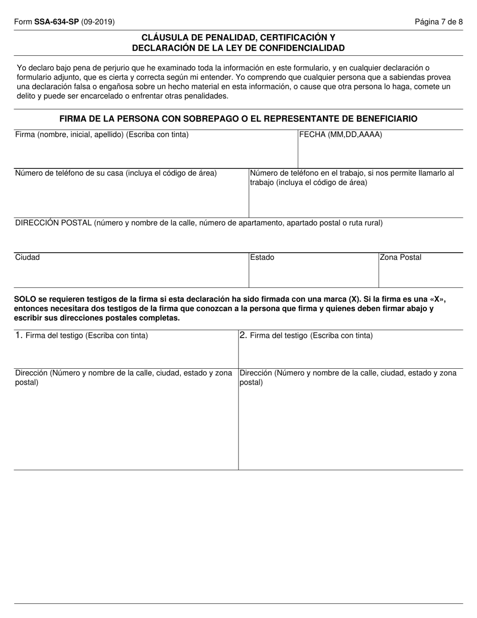 Formulario SSA-634-SP Solicitud De Cambio En La Tasa De Recuperacion De Sobrepago (Spanish), Page 7