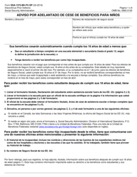 Document preview: Formulario SSA-1372-BK-FC-SP Adviso Por Adelantado De Cese De Beneficios Para Ninos (Spanish)