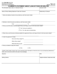 Document preview: Form SSA-5062 Claimant's Statement About Loan of Food or Shelter