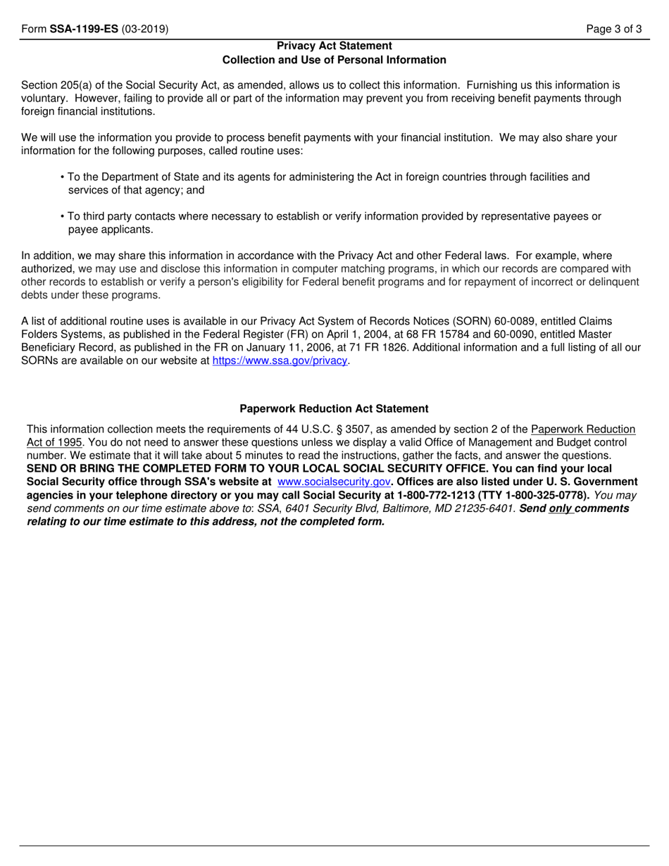 Form SSA-1199-ES Direct Deposit Sign-Up Form (Estonia), Page 3