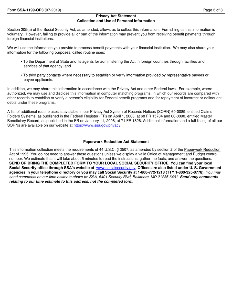 Form SSA-1199-OP3 Direct Deposit Sign-Up Form (Australia), Page 3