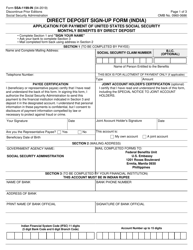 Form SSA-1199-IN Direct Deposit Sign-Up Form (India)