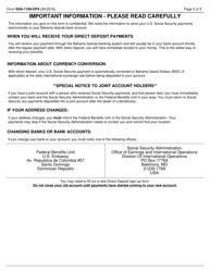 Form SSA-1199-OP4 Direct Deposit Sign-Up Form (Bahama Islands), Page 2