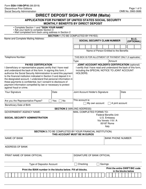 Form SSA-1199-OP16 Direct Deposit Sign-Up Form (Malta)