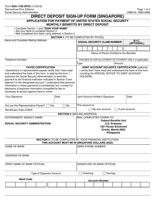 Form SSA-119-OP35 Direct Deposit Sign-Up Form (Singapore)
