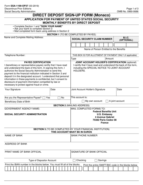 Form SSA-1199-OP37  Printable Pdf