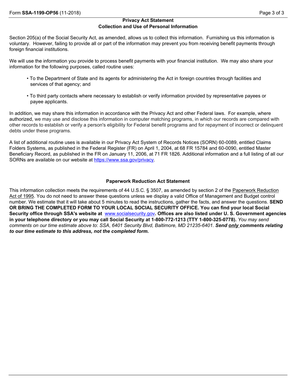 Form SSA-1199-OP56 Direct Deposit Sign-Up Form (Malaysia), Page 3