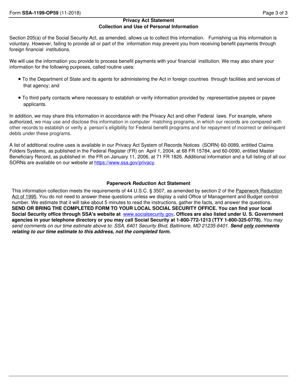 Form SSA-1199-OP59 Direct Deposit Sign-Up Form (Bangladesh), Page 3