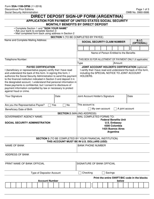 Form SSA-1199-OP96  Printable Pdf