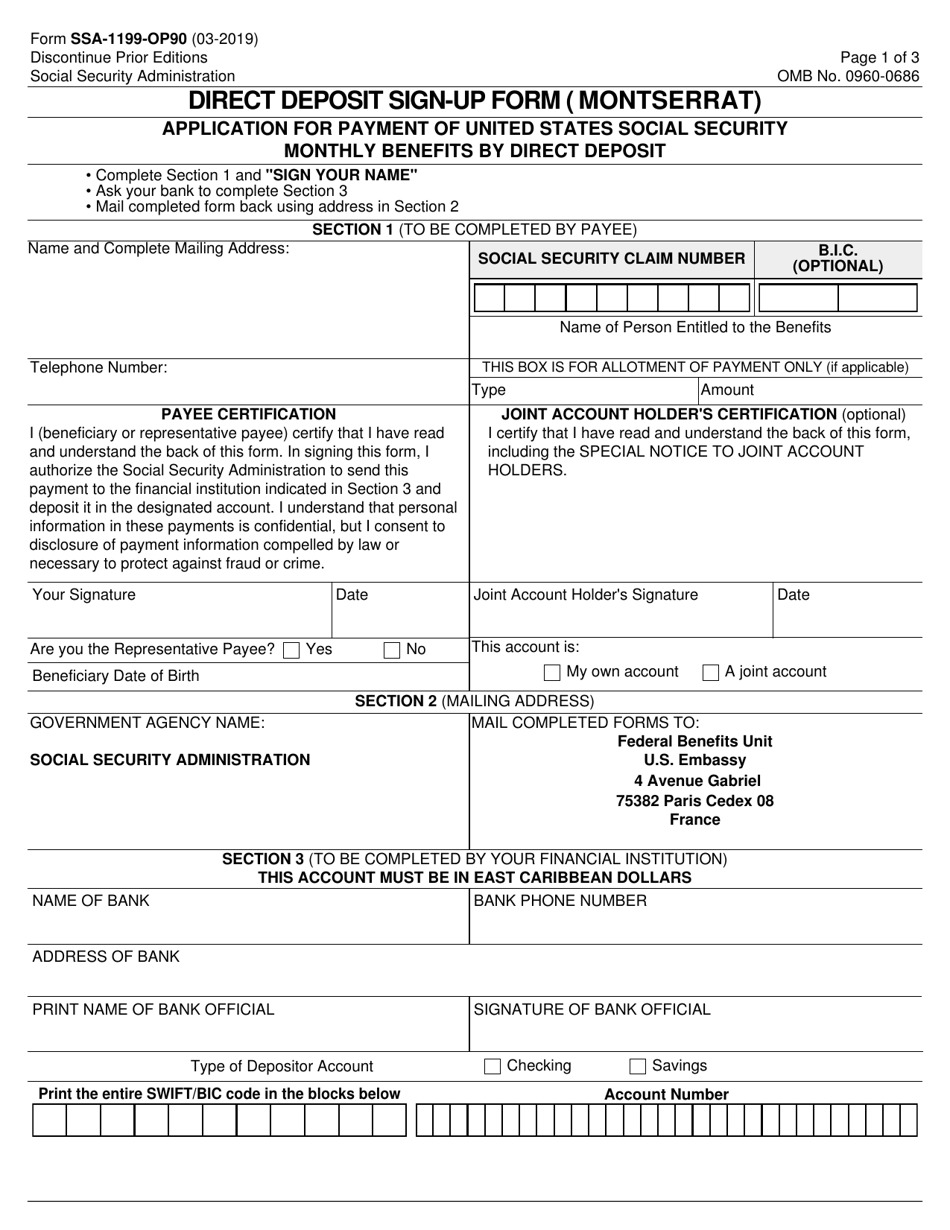 Form SSA-1199-OP90 Direct Deposit Sign-Up Form ( Montserrat), Page 1