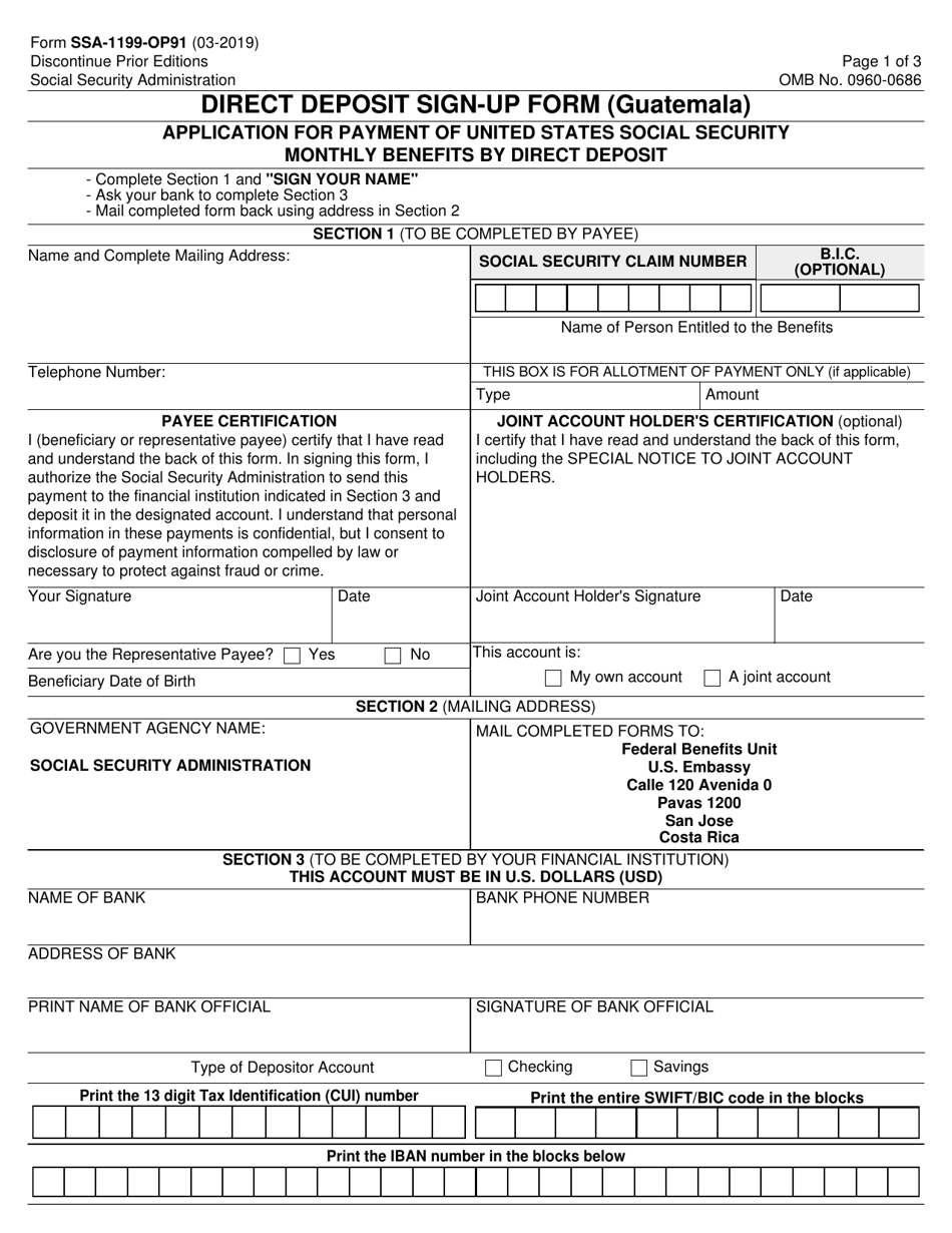 Form SSA-1199-OP91 Direct Deposit Sign-Up Form (Guatemala), Page 1