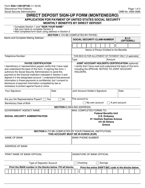 Form SSA-1199-OP100  Printable Pdf