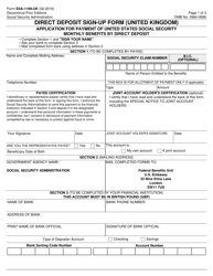 Document preview: Form SSA-1199-UK Direct Deposit Sign-Up Form (United Kingdom)