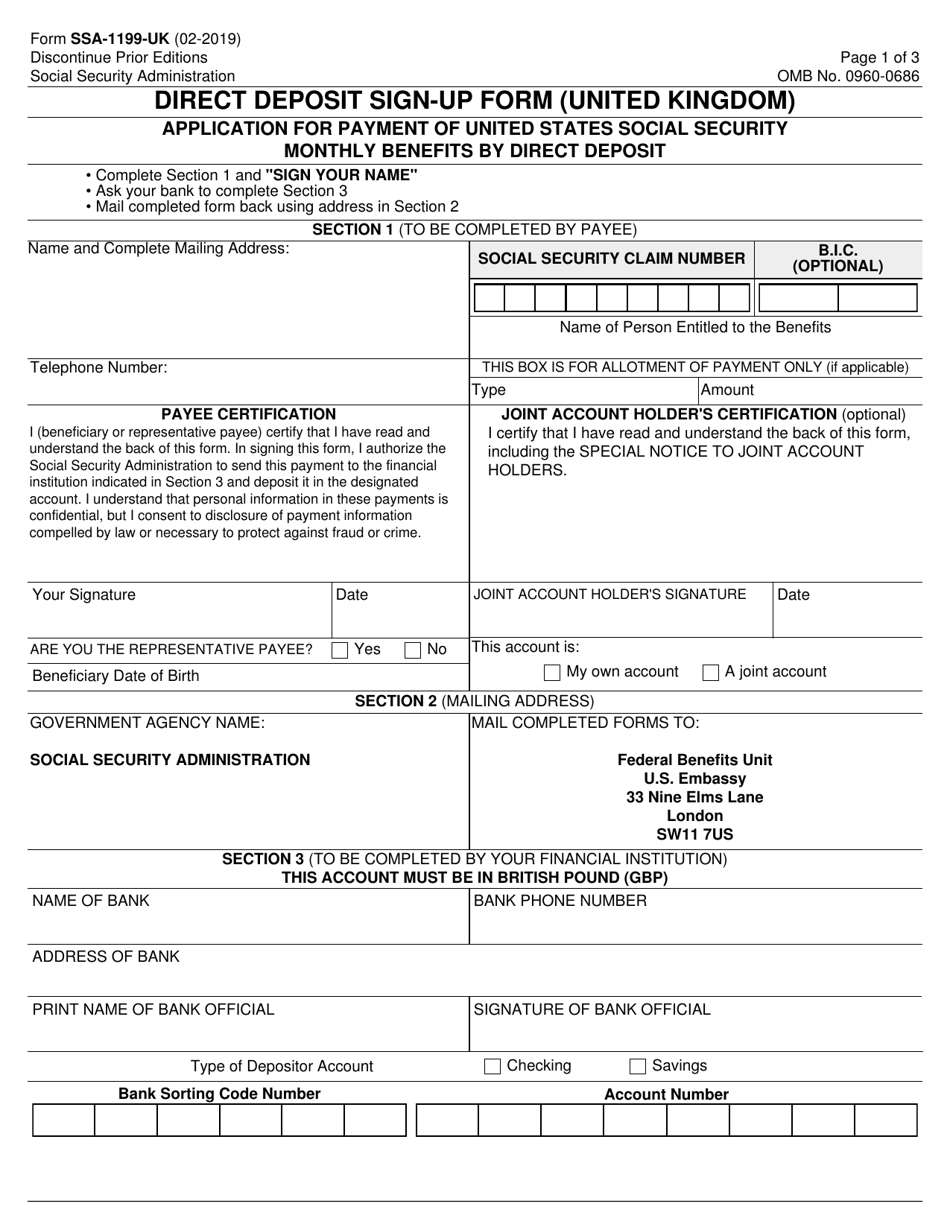 Form SSA 1199 UK Download Fillable PDF Or Fill Online Direct Deposit Sign Up Form United Form ssa 1199 uk download fillable pdf or fill online direct deposit sign up form united