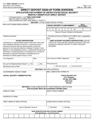 Form SSA-1199-SW Direct Deposit Sign-Up Form (Sweden)