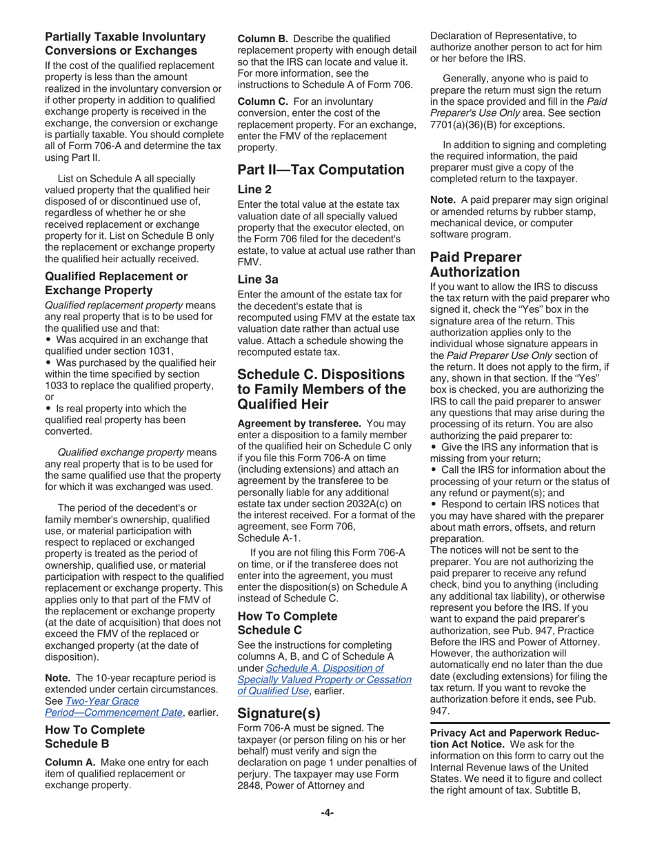 Instructions for IRS Form 706-A United States Additional Estate Tax Return, Page 4