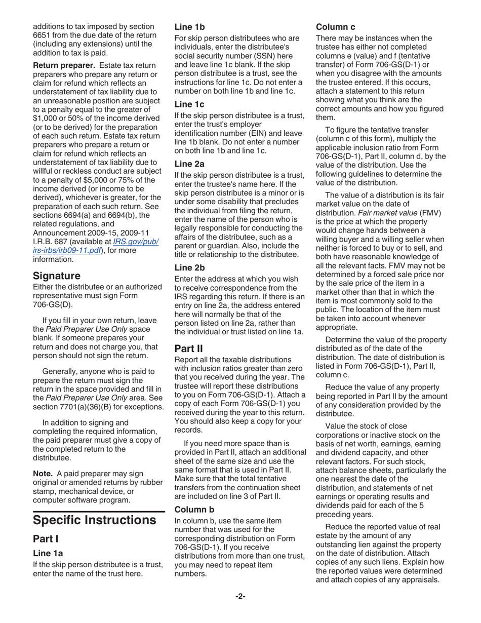 Instructions for IRS Form 706-GS(D) Generation-Skipping Transfer Tax Return for Distributions, Page 2