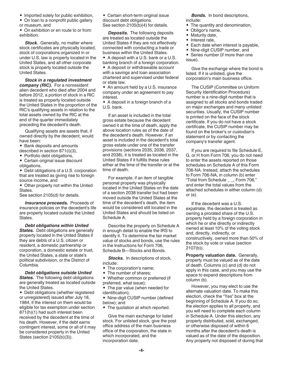Instructions for IRS Form 706-NA United States Estate (And Generation-Skipping Transfer) Tax Return Estate of Nonresident Not a Citizen of the United States, Page 4