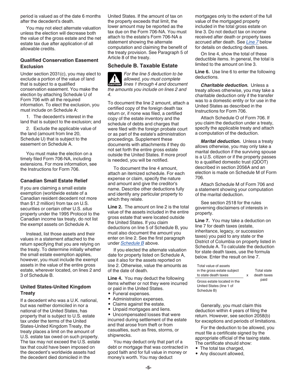 Instructions for IRS Form 706-NA United States Estate (And Generation-Skipping Transfer) Tax Return Estate of Nonresident Not a Citizen of the United States, Page 5