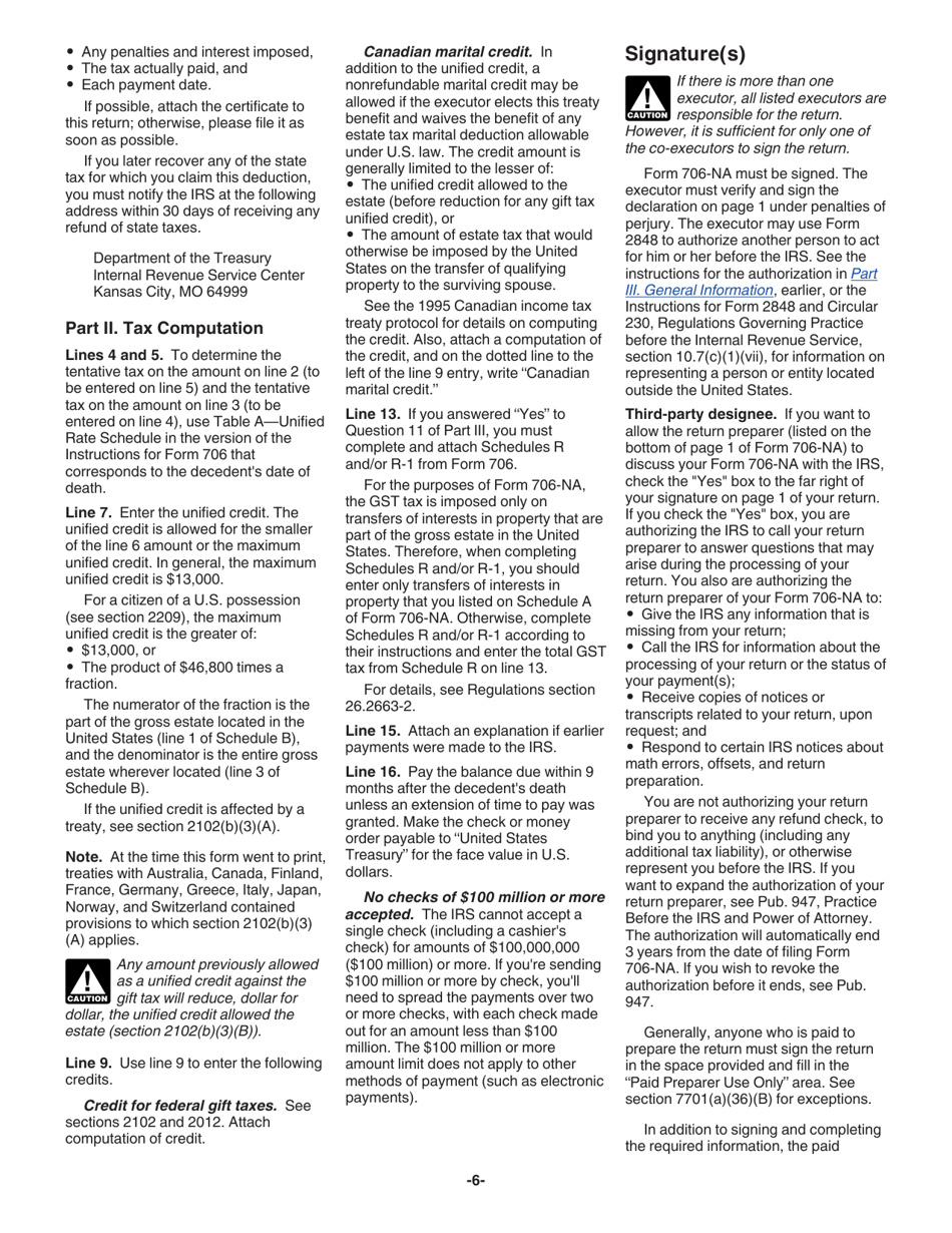 Instructions for IRS Form 706-NA United States Estate (And Generation-Skipping Transfer) Tax Return Estate of Nonresident Not a Citizen of the United States, Page 6