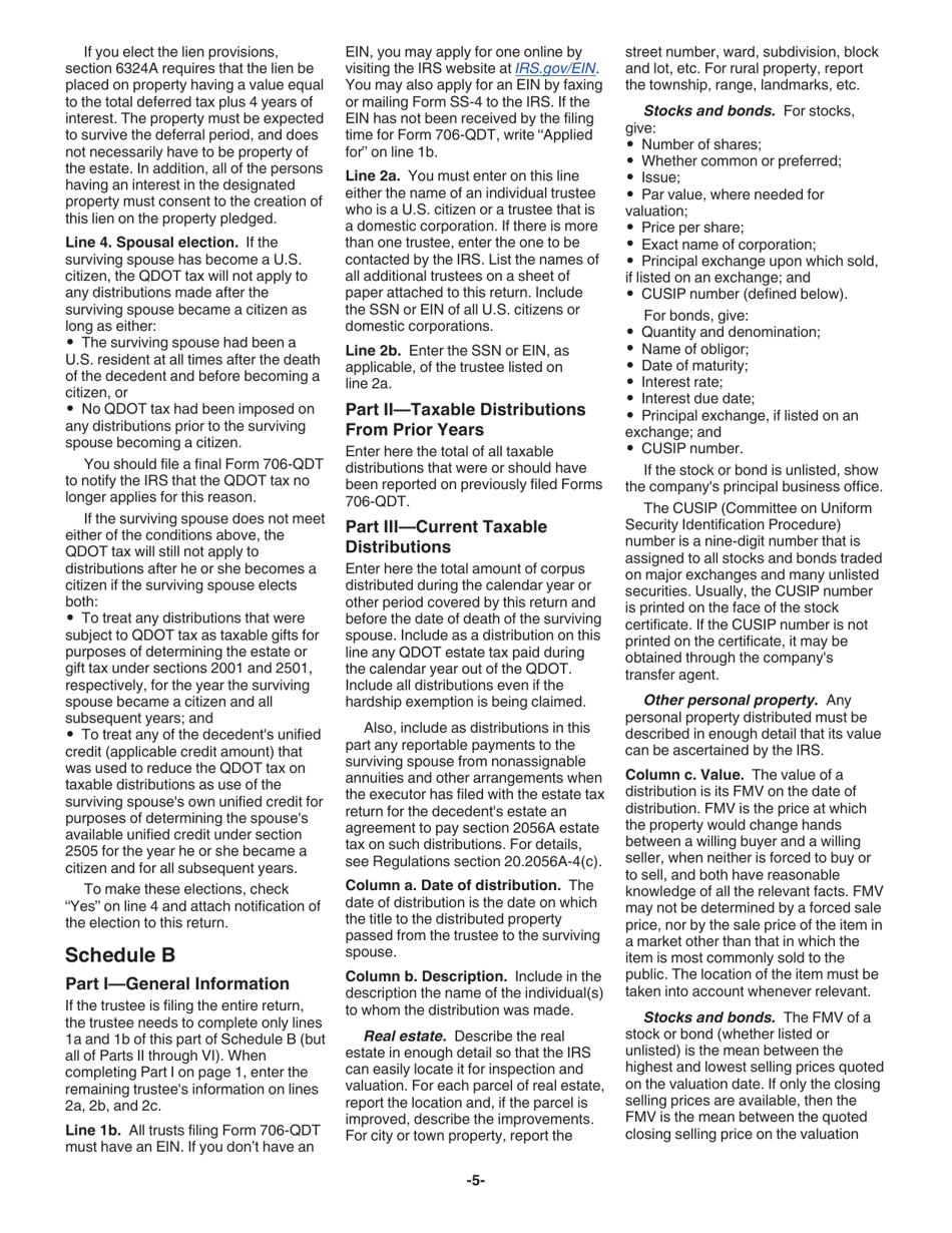 Instructions for IRS Form 706-QDT U.S. Estate Tax Return for Qualified Domestic Trusts, Page 5