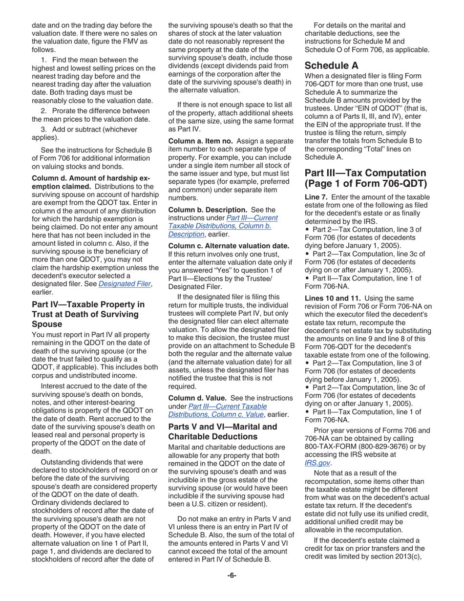 Instructions for IRS Form 706-QDT U.S. Estate Tax Return for Qualified Domestic Trusts, Page 6