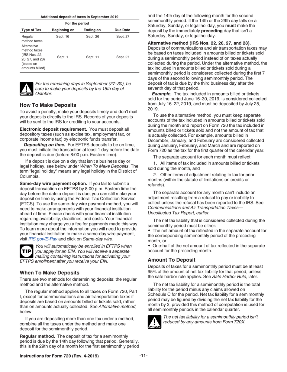 Instructions for IRS Form 720 Quarterly Federal Excise Tax Return, Page 11