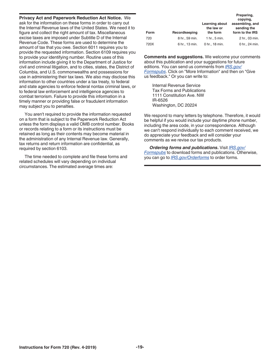 Instructions for IRS Form 720 Quarterly Federal Excise Tax Return, Page 19