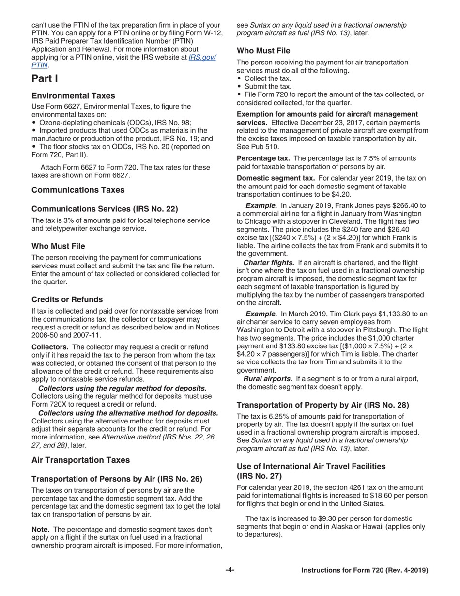 Instructions for IRS Form 720 Quarterly Federal Excise Tax Return, Page 4