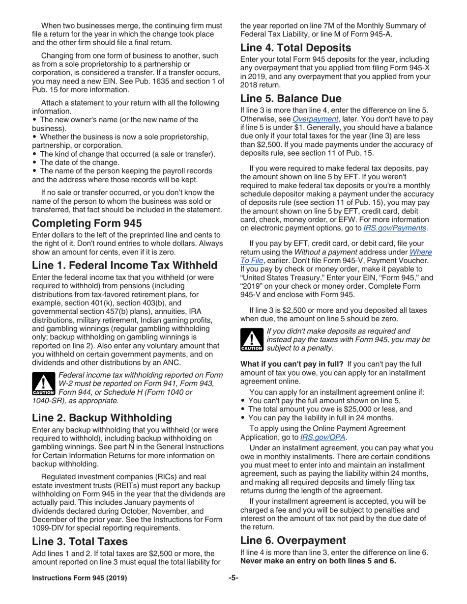 Instructions for IRS Form 945 Annual Return of Withheld Federal Income Tax, Page 5